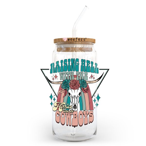Raising Hell with the Hippies and the Cowboys 20oz Libbey Glass Can UV DTF or Sublimation Wrap - Decal Transfer on Sale - Image 2