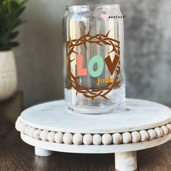 So Loved John 3:16 Christian 16oz Libbey Glass Can UV DTF or Sublimation Wrap - Decal For Sale