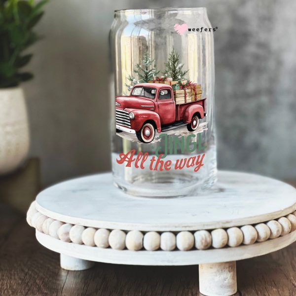 Jingle all the Way Vintage Christmas Truck 16oz Libbey Glass Can UV DTF or Sublimation Wrap - Decal Online Hot Sale