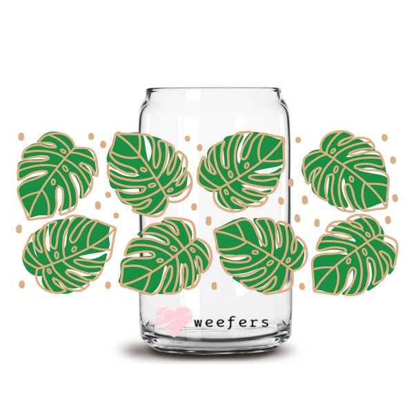 Tropical Leaves 16oz Libbey Glass Can UV DTF or Sublimation Wrap Decal Transfer Cheap - Image 3