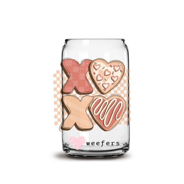 XOXO Cookies Valentine s Day 16oz Libbey Glass Can UV DTF or Sublimation Cup Wrap - Decal Transfer on Sale - Image 2