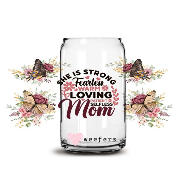 Strong Fearless Mom 16oz Libbey Glass Can UV DTF or Sublimation Wrap - Decal Online - Image 2