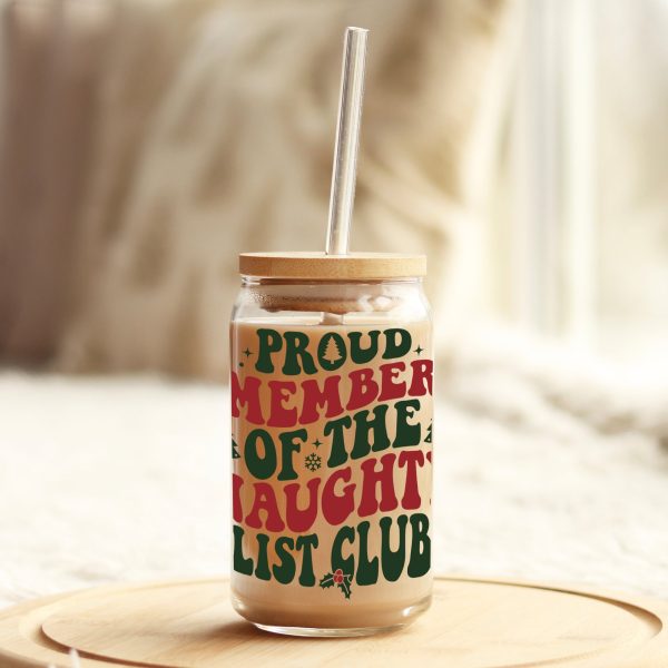 Proud Member of the Naughty List Christmas 16oz Libbey Glass Can UV DTF or Sublimation Wrap - Decal Hot on Sale - Image 3