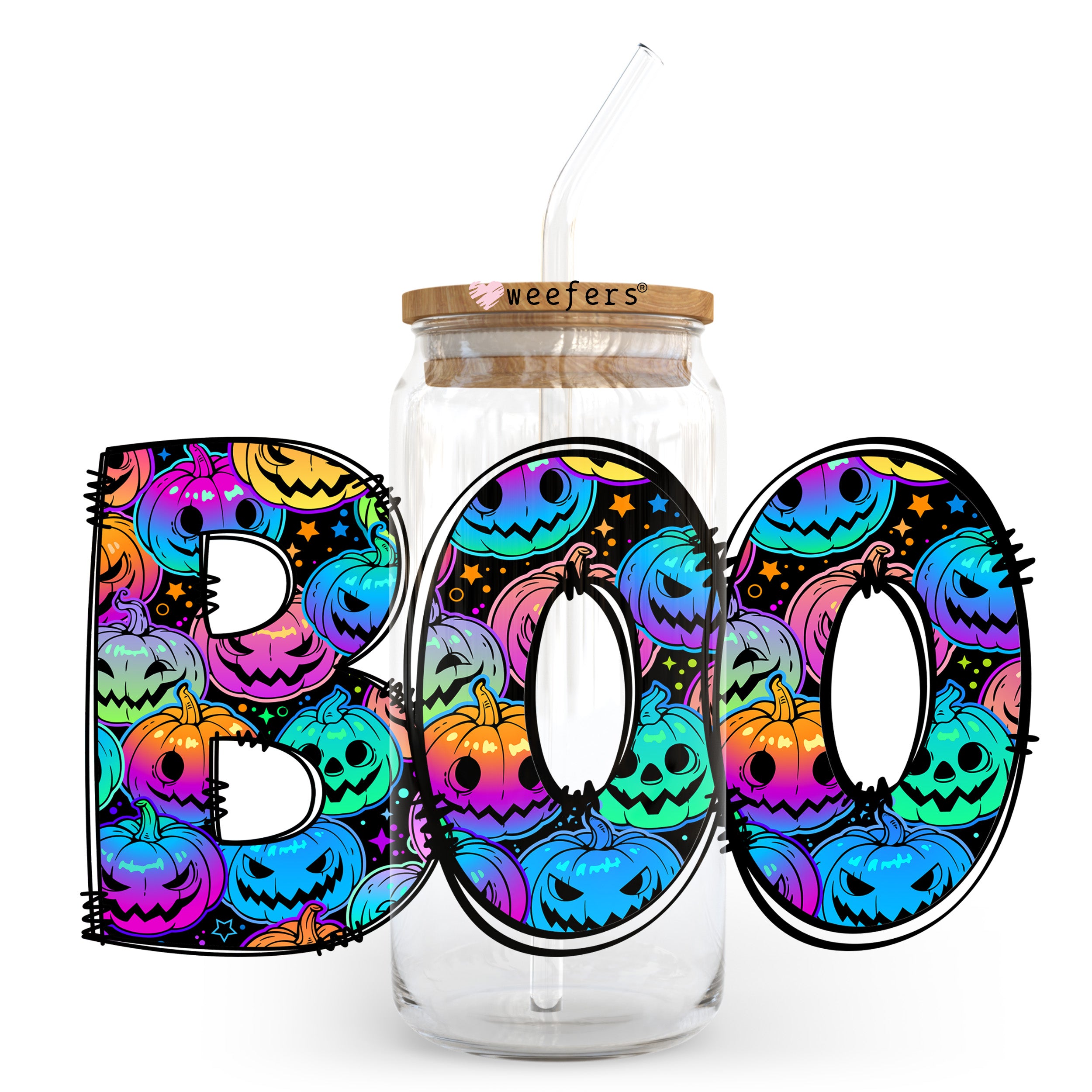 Boo Neon Pumpkins 20oz Libbey Glass Can, 34oz Hip Sip, 40oz Tumbler, 24oz Cold Cup UV DTF or Sublimation Decal Transfer For Sale