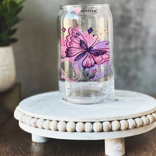 Purple Butterfly Fantasies 16oz Libbey Glass Can UV DTF or Sublimation Wrap - Decal Discount - Image 2