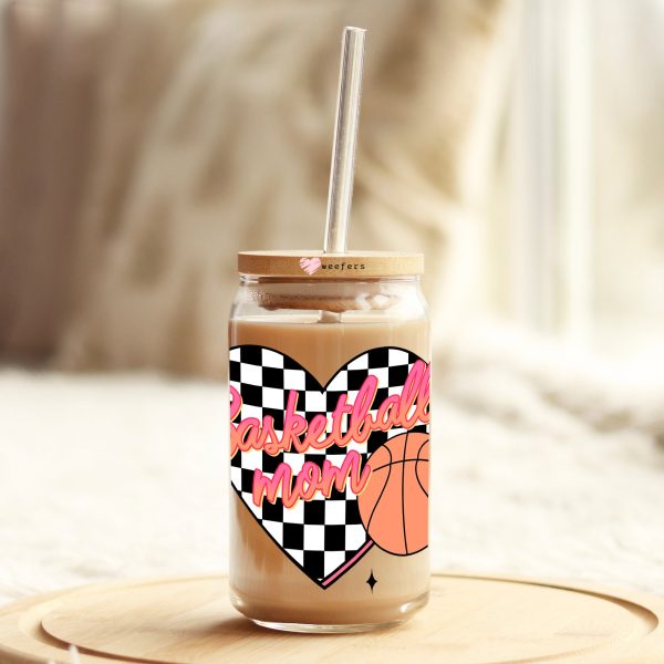 Basketball Mom Black Checkers 16oz Libbey Glass Can UV DTF or Sublimation Wrap Decal Transfer Online - Image 2