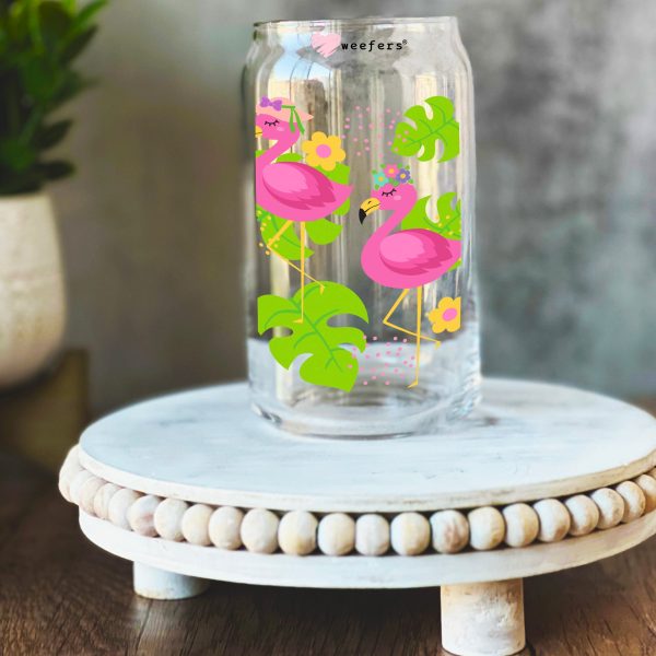 Summer Flocking Flamingos 16oz Libbey Glass Can UV DTF or Sublimation Wrap - Transfer Online Sale - Image 3