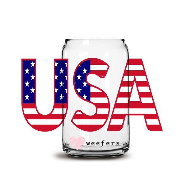 4th of July USA 16oz Libbey Glass Can UV DTF or Sublimation Wrap - Decal Online Sale