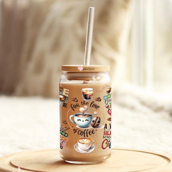 Coffee Lover Quotes 16oz Libbey Glass Can UV DTF or Sublimation Wrap - Transfer Fashion - Image 2