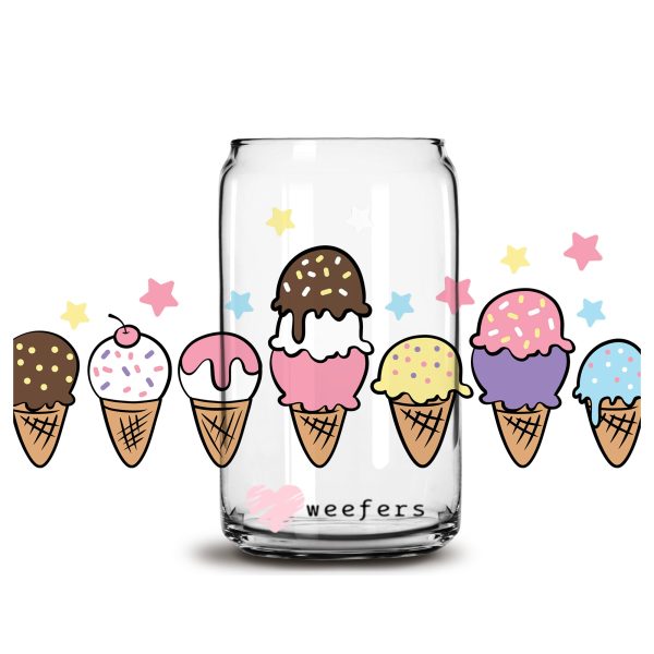 Yummy Ice Cream 16oz Libbey Glass Can UV DTF or Sublimation Wrap - Decal Cheap