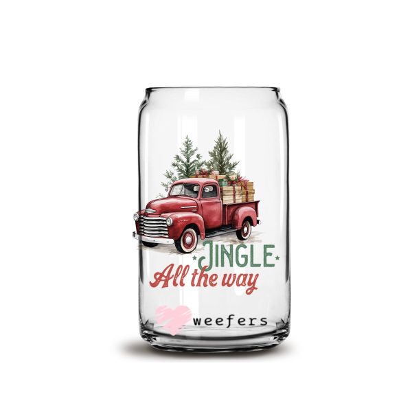 Jingle all the Way Vintage Christmas Truck 16oz Libbey Glass Can UV DTF or Sublimation Wrap - Decal Online Hot Sale - Image 2