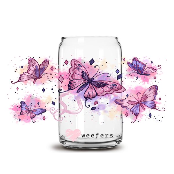 Purple Butterfly Fantasies 16oz Libbey Glass Can UV DTF or Sublimation Wrap - Decal Discount