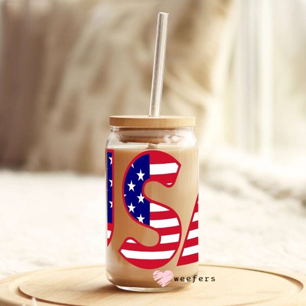 4th of July USA 16oz Libbey Glass Can UV DTF or Sublimation Wrap - Decal Online Sale - Image 4
