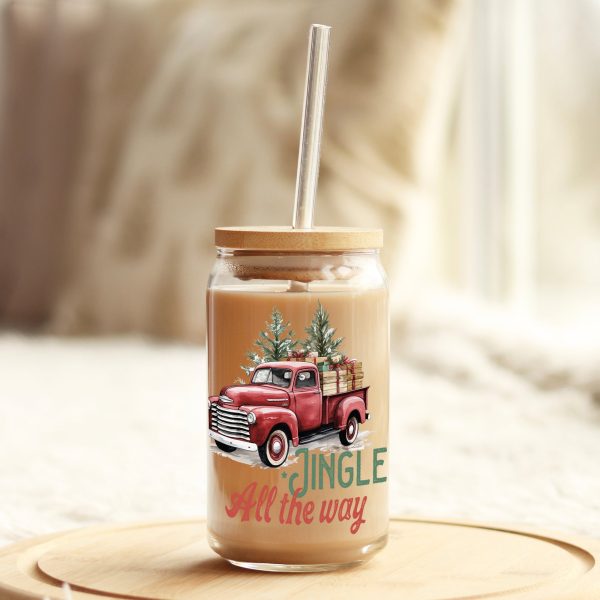 Jingle all the Way Vintage Christmas Truck 16oz Libbey Glass Can UV DTF or Sublimation Wrap - Decal Online Hot Sale - Image 3