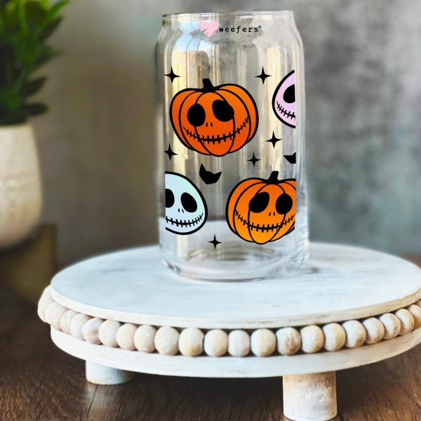 Gradient Skeleton and Pumpkin Heads 16oz Libbey Glass Can UV DTF or Sublimation Wrap Decal Transfer Cheap - Image 2