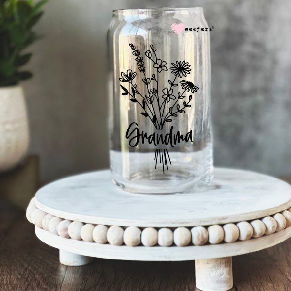 Wild Flower Grandma 16oz Libbey Glass Can UV DTF or Sublimation Wrap - Decal Online now