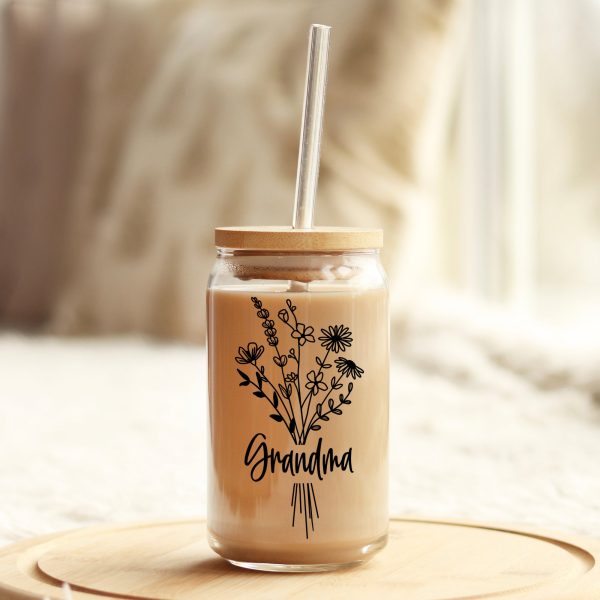 Wild Flower Grandma 16oz Libbey Glass Can UV DTF or Sublimation Wrap - Decal Online now - Image 3
