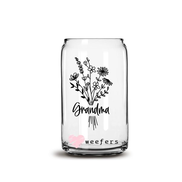 Wild Flower Grandma 16oz Libbey Glass Can UV DTF or Sublimation Wrap - Decal Online now - Image 2