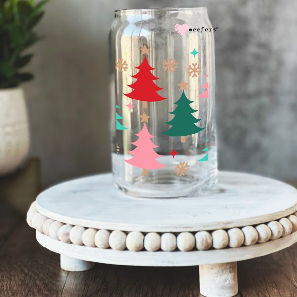 Whimsical Red and Green Christmas Trees 16oz Libbey Glass Can UV DTF or Sublimation Wrap - Decal Hot on Sale
