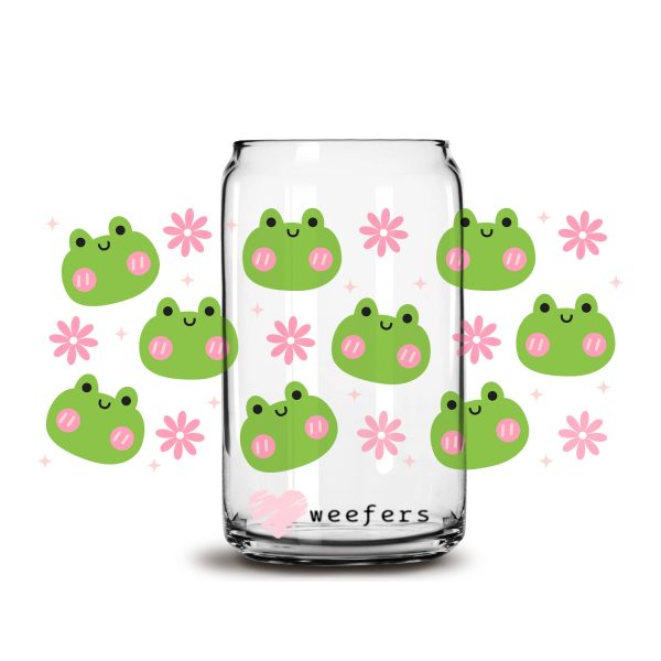 Pink and Green Frogs 16oz Libbey Glass Can UV DTF or Sublimation Cup Wrap - Decal Transfer For Sale