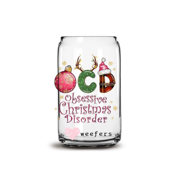 OCD Obsessed Christmas Disorder 16oz Libbey Glass Can UV DTF or Sublimation Wrap - Decal Online Sale - Image 2