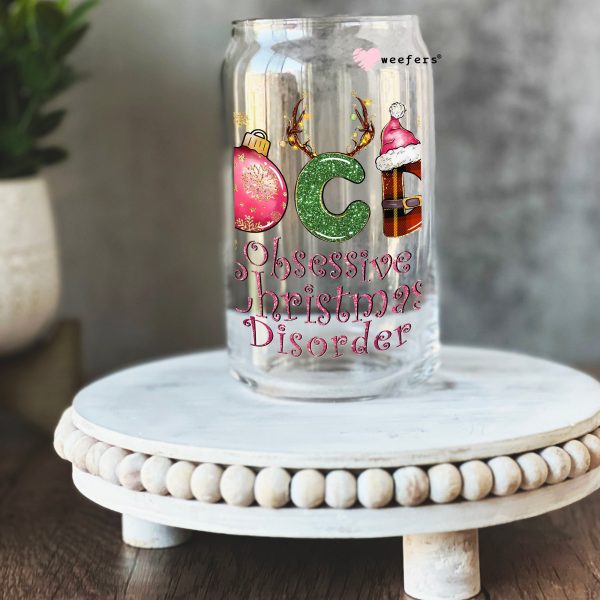 OCD Obsessed Christmas Disorder 16oz Libbey Glass Can UV DTF or Sublimation Wrap - Decal Online Sale
