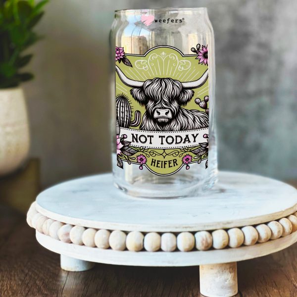 Not Today Heifer 16oz Libbey Glass Can UV DTF or Sublimation Decal Transfer For Sale - Image 2