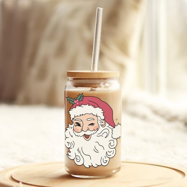 Vintage Santa Christmas 16oz Libbey Glass Can UV DTF or Sublimation Wrap - Decal Online Hot Sale - Image 3