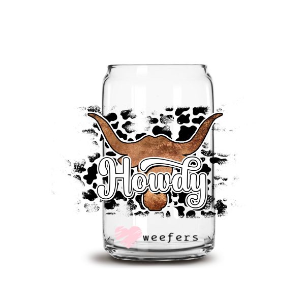 Howdy Cow Skull Print 16oz Libbey Glass Can UV DTF or Sublimation Cup Wrap - Decal Transfer For Discount - Image 2