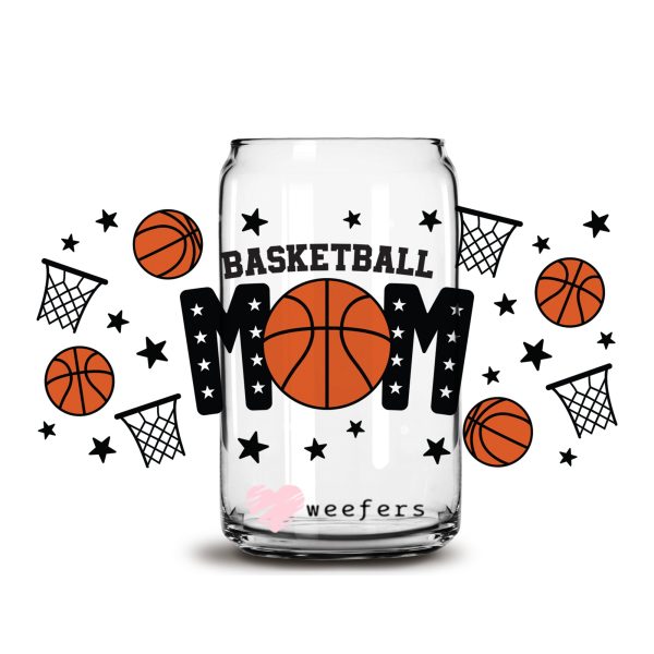 Basketball Mom Hoops and Balls 16oz Libbey Glass Can UV DTF or Sublimation Wrap - Decal Cheap