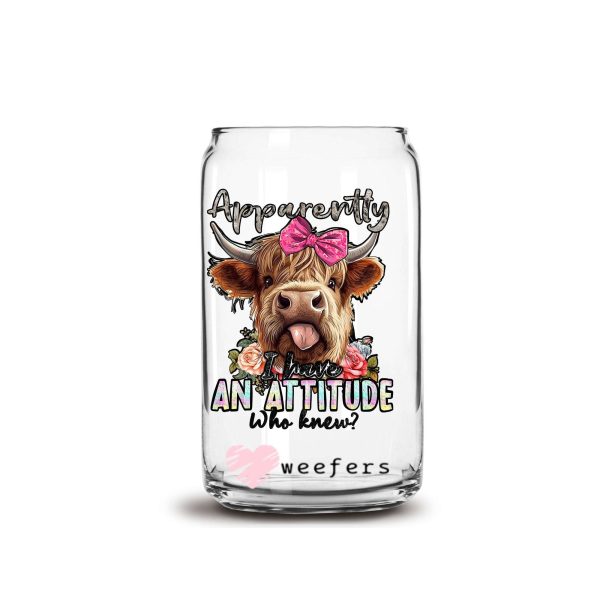 Apparently I have an Attitude Who Knew 16oz Libbey Glass Can UV DTF or Sublimation Cup Wrap - Decal Transfer For Cheap