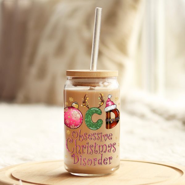 OCD Obsessed Christmas Disorder 16oz Libbey Glass Can UV DTF or Sublimation Wrap - Decal Online Sale - Image 3