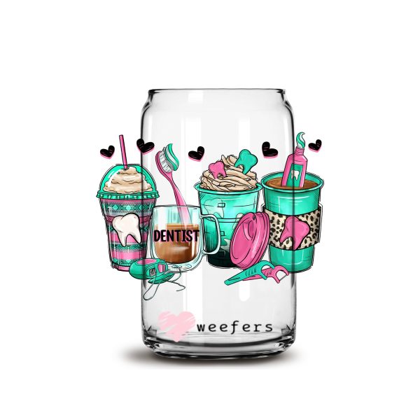 Dentist Coffee Latte 16oz Libbey Glass Can UV DTF or Sublimation Wrap - Decal For Discount - Image 2