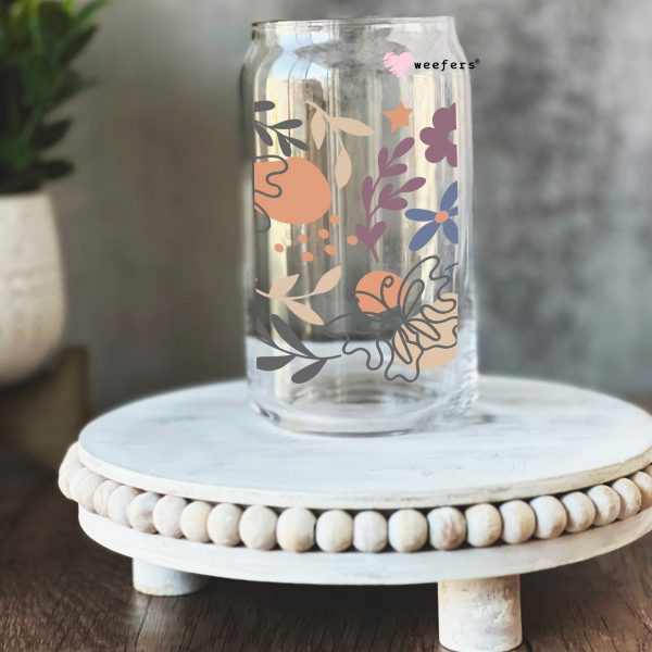 Modern Abstract Floral 16oz Libbey Glass Can UV DTF or Sublimation Wrap - Decal For Discount - Image 2