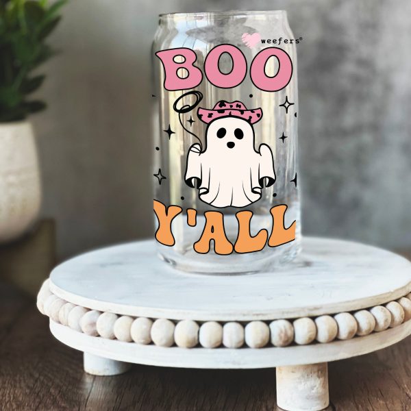 Boo Y all Halloween Ghost 16oz Libbey Glass Can UV DTF or Sublimation Wrap - Decal Online Sale