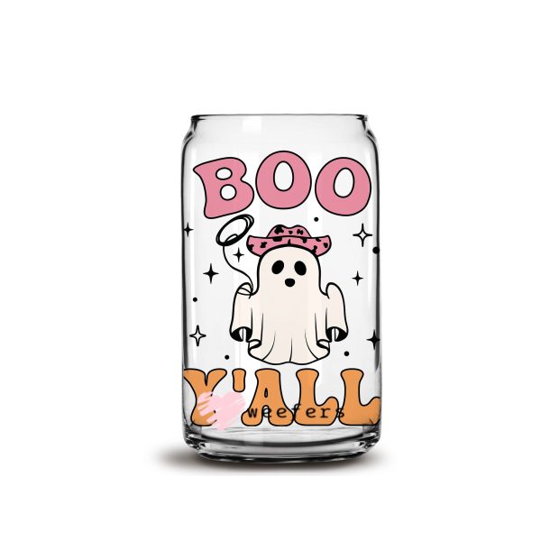Boo Y all Halloween Ghost 16oz Libbey Glass Can UV DTF or Sublimation Wrap - Decal Online Sale - Image 3