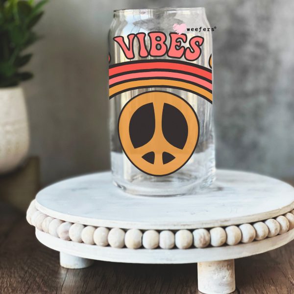 Good Vibes Only Peace Sign 16oz Libbey Glass Can UV DTF or Sublimation Wrap - Decal For Discount