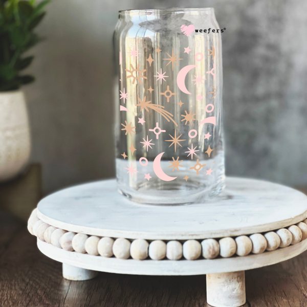 Pink Moons and Stars 16oz Libbey Glass Can UV DTF or Sublimation Cup Wrap - Decal Transfer Fashion - Image 2