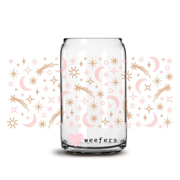 Pink Moons and Stars 16oz Libbey Glass Can UV DTF or Sublimation Cup Wrap - Decal Transfer Fashion