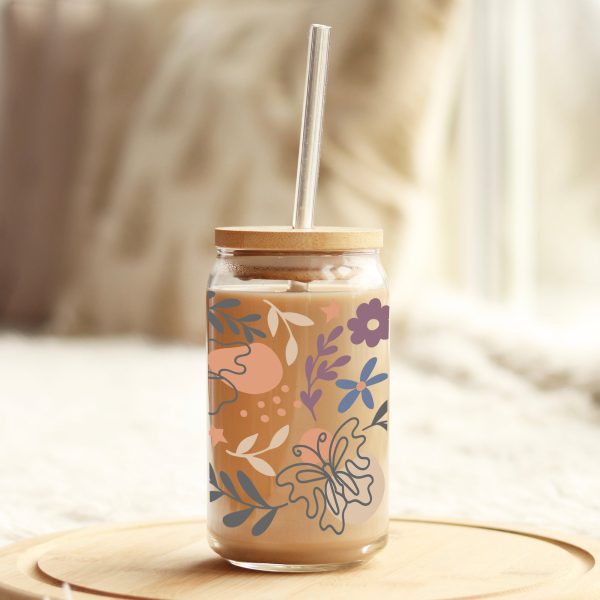 Modern Abstract Floral 16oz Libbey Glass Can UV DTF or Sublimation Wrap - Decal For Discount - Image 3