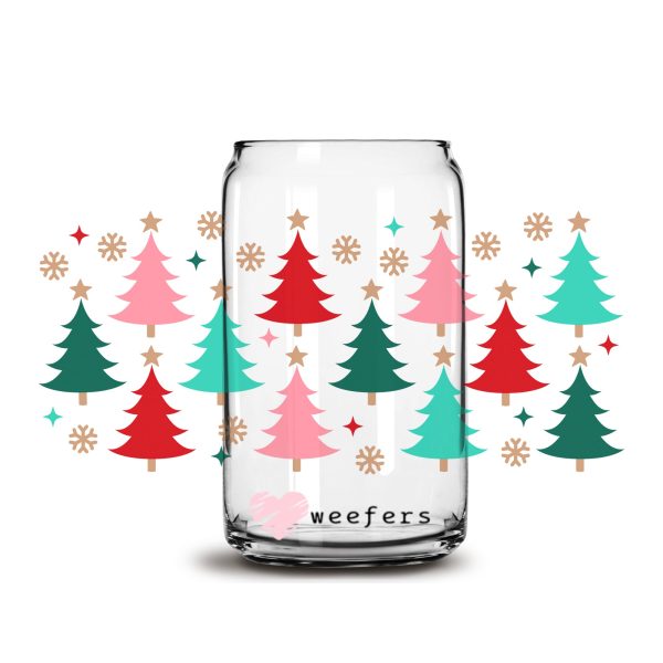 Whimsical Red and Green Christmas Trees 16oz Libbey Glass Can UV DTF or Sublimation Wrap - Decal Hot on Sale - Image 2