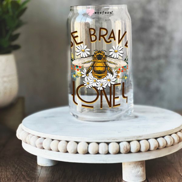 Be Brave Honey Bee 16oz Libbey Glass Can UV DTF or Sublimation Wrap - Decal Online Hot Sale - Image 2