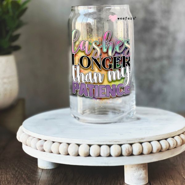 Lashes Longer than My Patience 16oz Libbey Glass Can UV DTF or Sublimation Cup Wrap - Decal Transfer For Discount
