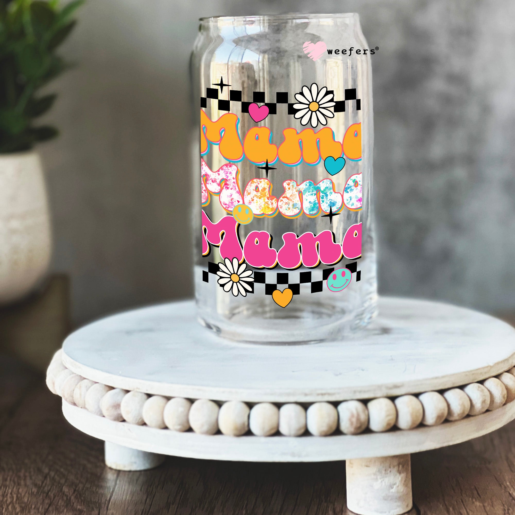 Mama Pink and Orange 16oz Libbey Glass Can UV DTF or Sublimation Cup Wrap – Decal Transfer For Sale