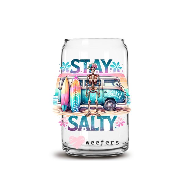 Stay Salty Skeleton 16oz Libbey Glass Can UV DTF or Sublimation Wrap - Transfer Online