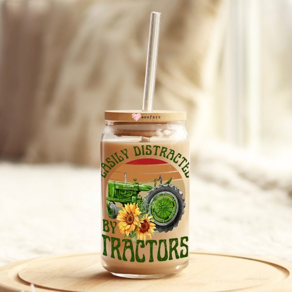 Easily Distracted by Tractors 16oz Libbey Glass Can UV DTF or Sublimation Cup Wrap - Decal Transfer For Cheap - Image 3