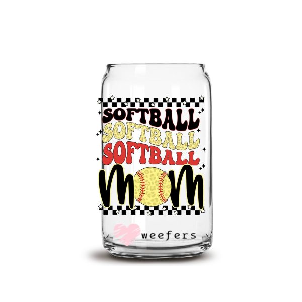 Softball Mom Stacked 16oz Libbey Glass Can UV DTF or Sublimation Cup Wrap - Decal Transfers Discount