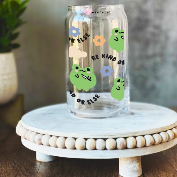 Be Kind or Else Funny Frog 16oz Libbey Glass Can UV DTF or Sublimation Wrap Decal Transfer Online Sale - Image 3