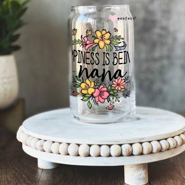 Happiness is being a Nana 16oz Libbey Glass Can UV DTF or Sublimation Cup Wrap - Decal Transfer Online Hot Sale
