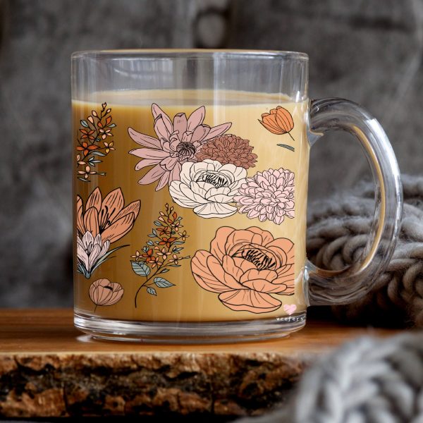 Boho Brown Floral 11oz Coffee Mug UV DTF or Sublimation Wrap - Decal For Cheap